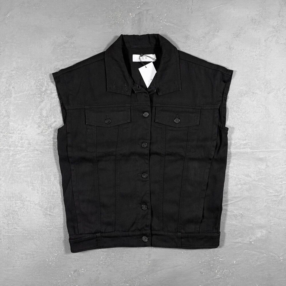 NWT IRO Paris Black Denim Oversized Button Front Vest Women's FR 36, US 4, Small